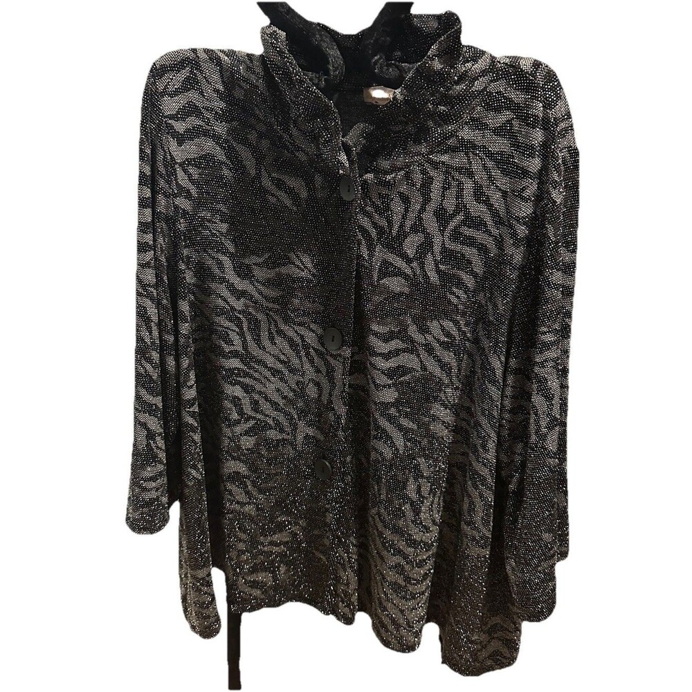 Chicos Easywear Sparkly Silver & Black Swing Jacket sz 3 4 XL for eve or cruise